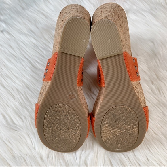 Lucky Brand Orange Boho Cork Wedge Sandals Size 7 - Picture 6 of 8